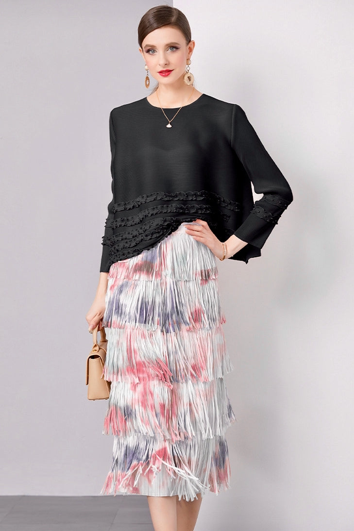 Blush Cascade Fringe Skirt With Tie And Dye Printing - 792614816517_PIN
