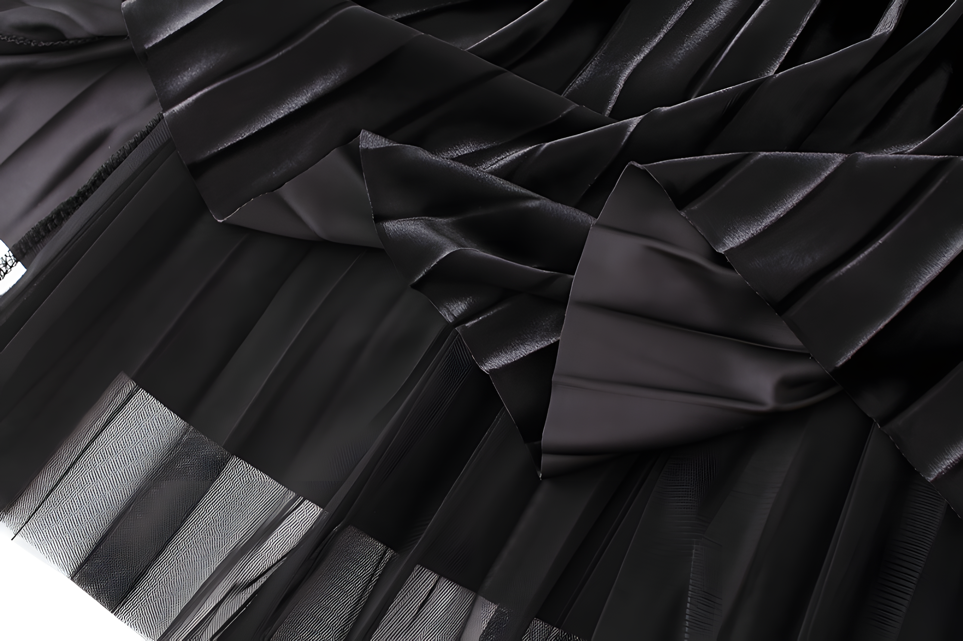 Velvet And Mesh Multilayer Pleated Skirt - 3319_BLACK