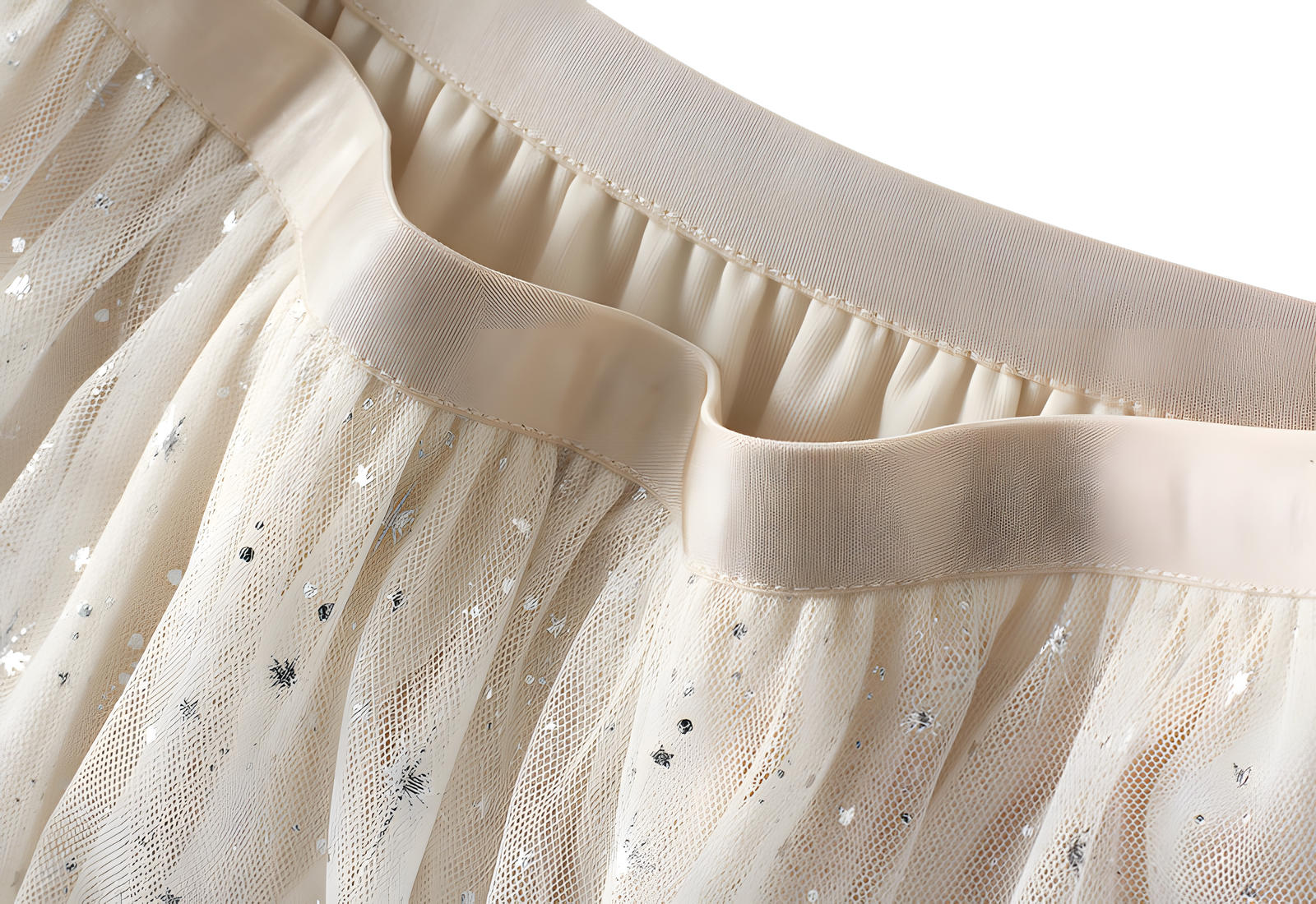 Multilayer Mesh Gauze Sequinned Star Embroidered A Line Skirt	- 9801_APRICOT