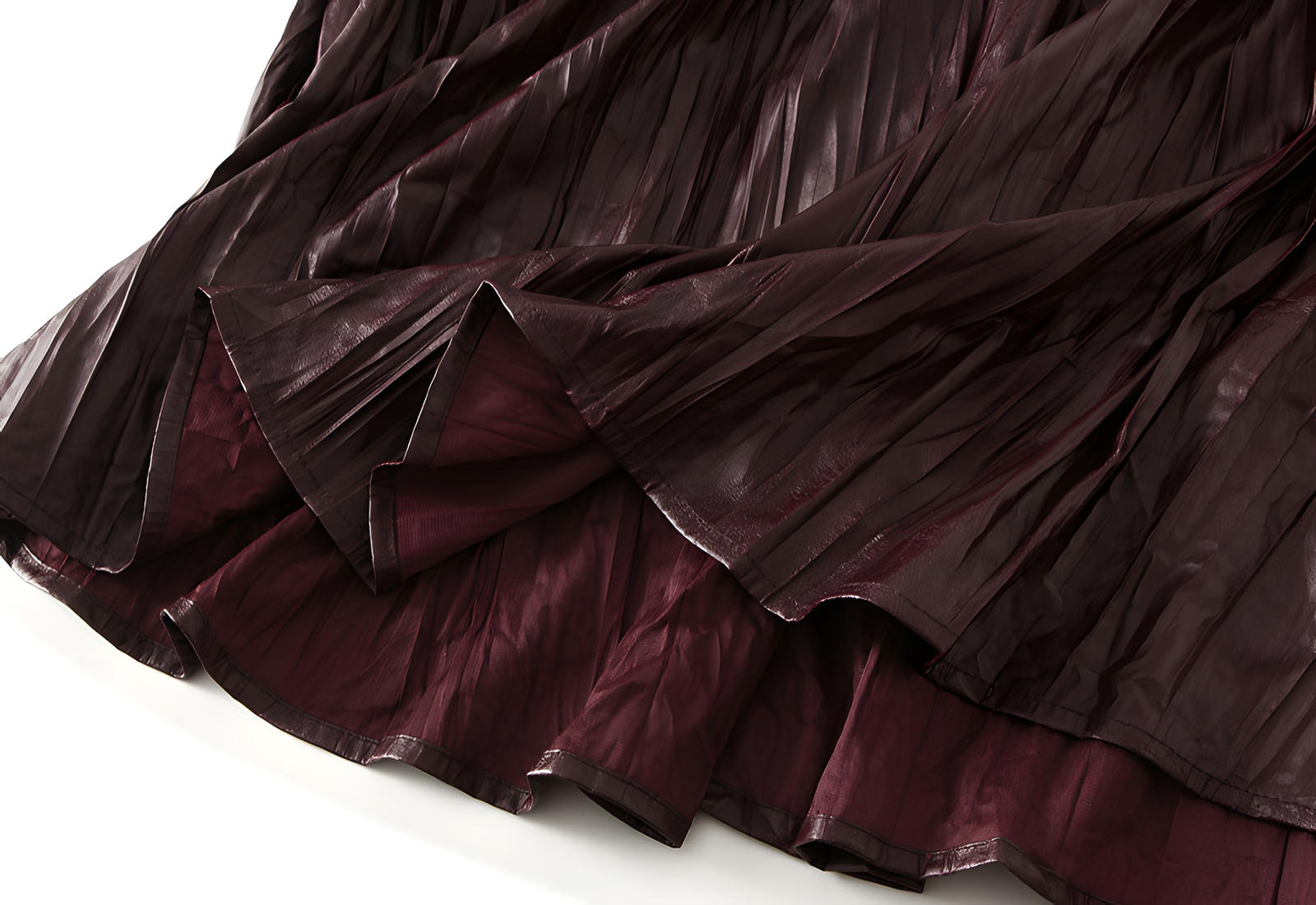 A-Line Crushed Look PU Leather Pleated Wine Red Skirt - 8912_WIN