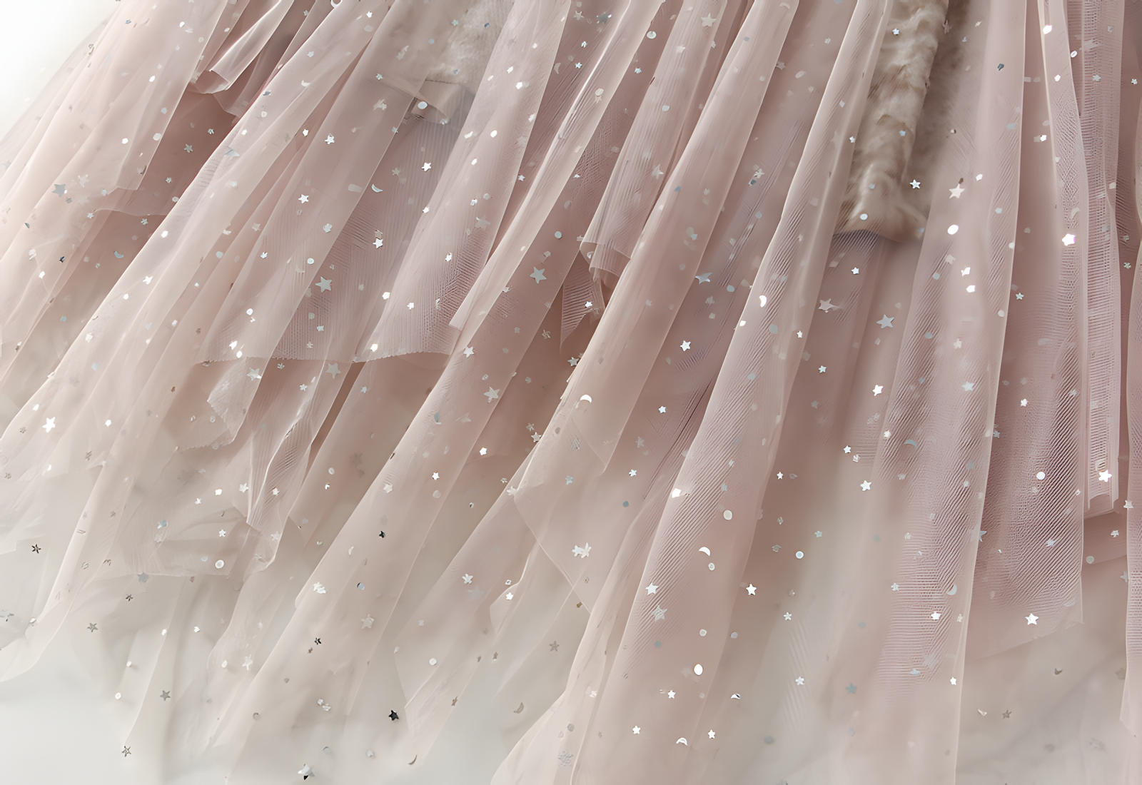 Fluffy Star Sequin Irregular Mesh And Velvet Skirt - 0310_APRICOT