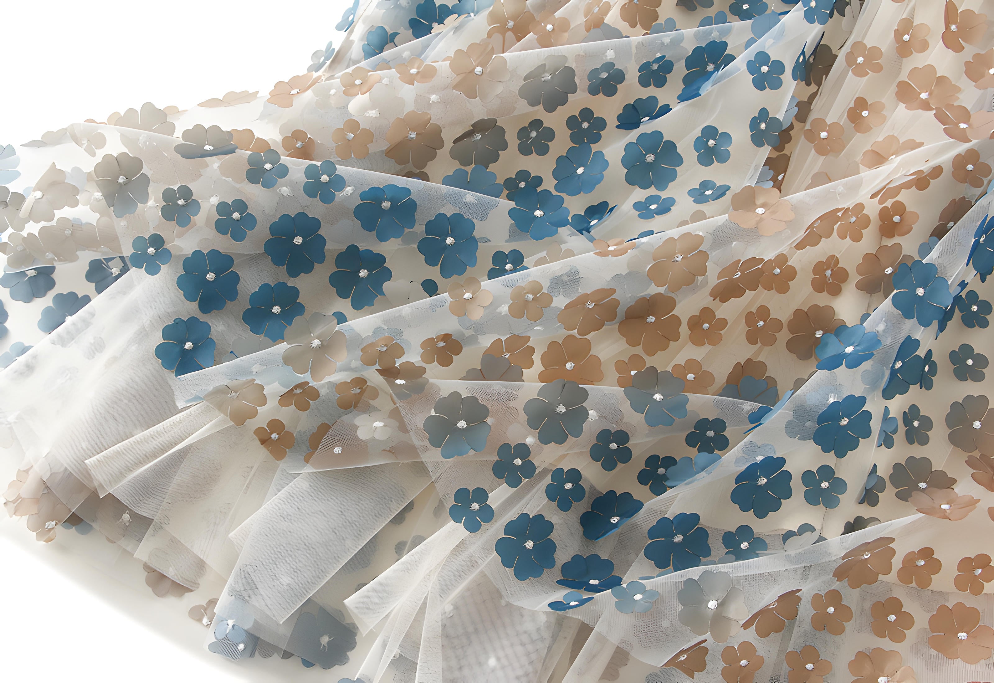 Multilayer Mesh Flower Skirt With Satin Lining - 1855_BLUE