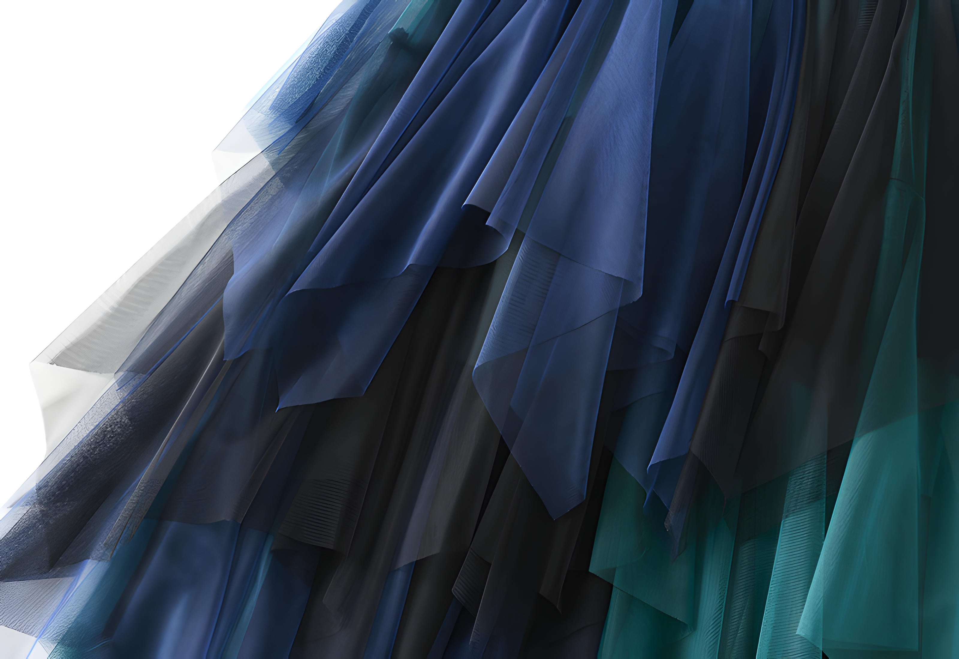 Multilayer Irregular Three Color Mesh Skirt - 8063_GREEN AND BLUE