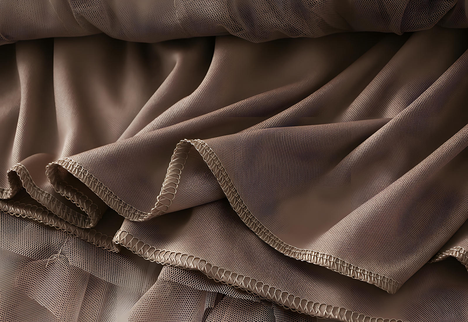 Mesh Gauze Vertical Ripples Short Skirt With Satin Lining - 1682_KHAKI