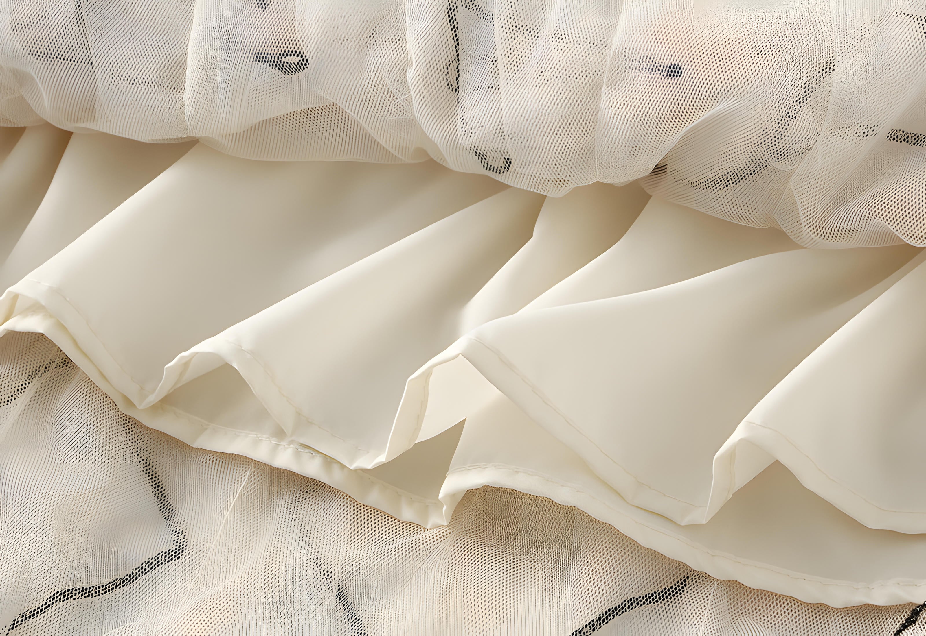 Ruffled Wavy Mesh A-Line Skirt - 0961_APRICOT