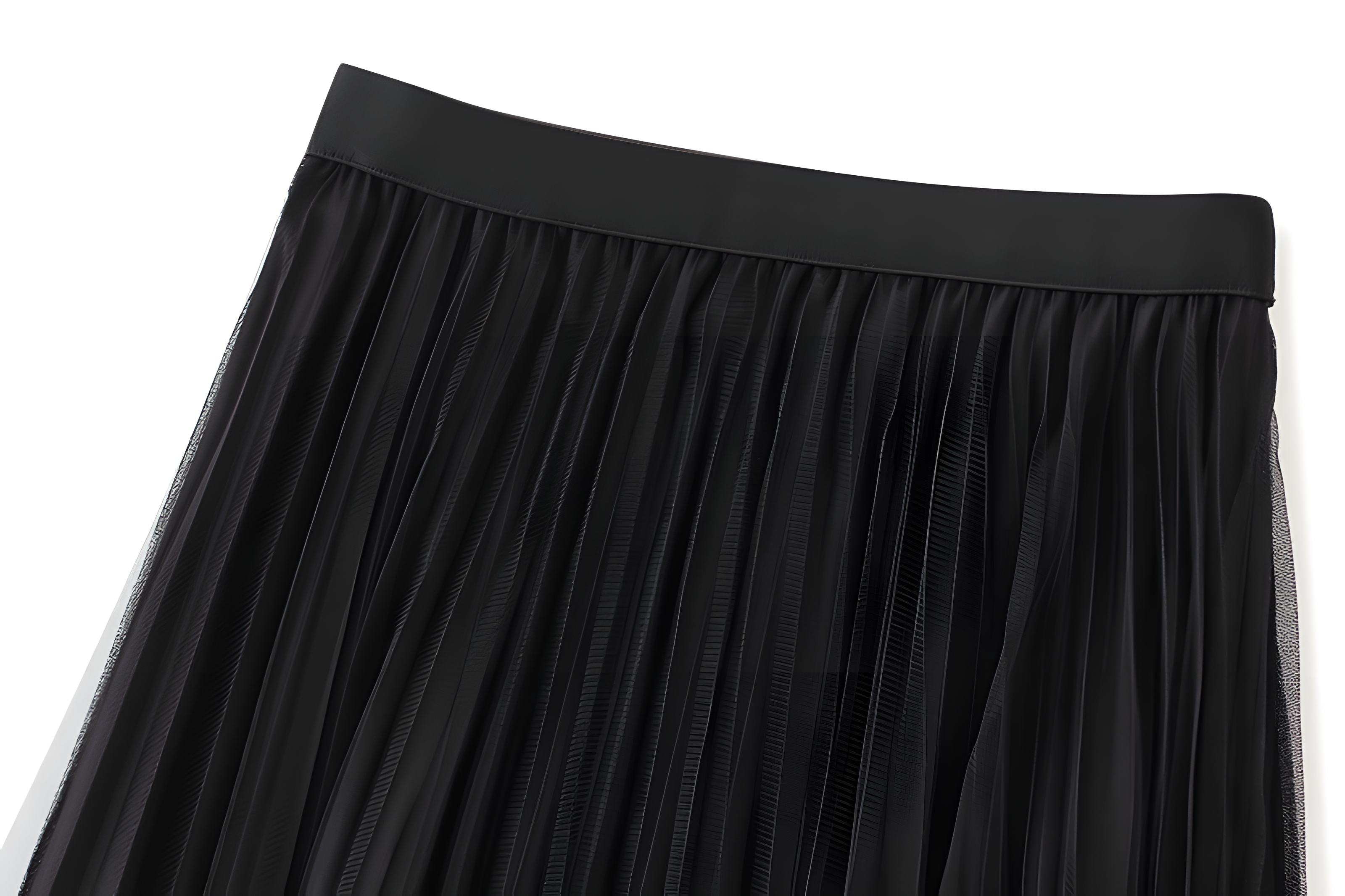 Velvet And Mesh Multilayer Pleated Skirt - 3319_BLACK