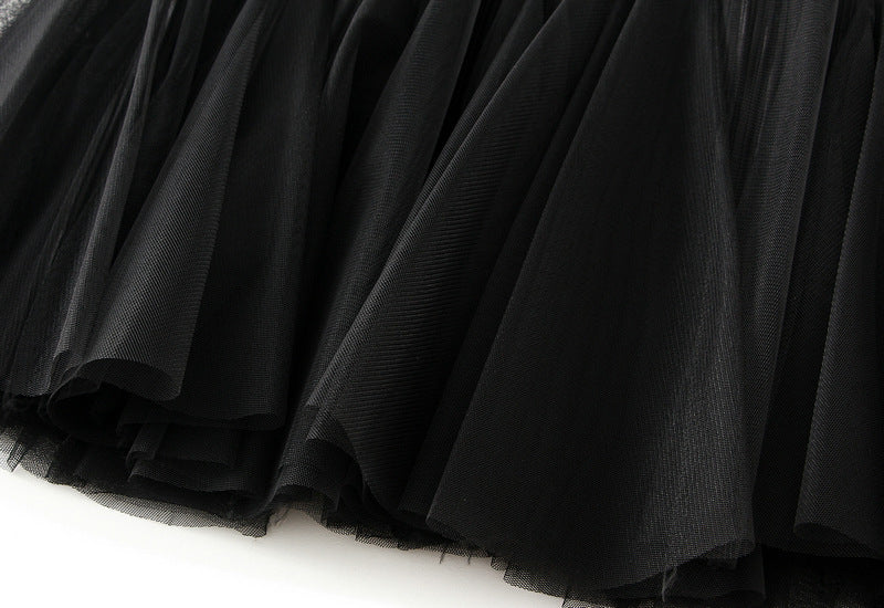 Double Sided Fishtail Gored Mesh Skirt - 1909_BLACK