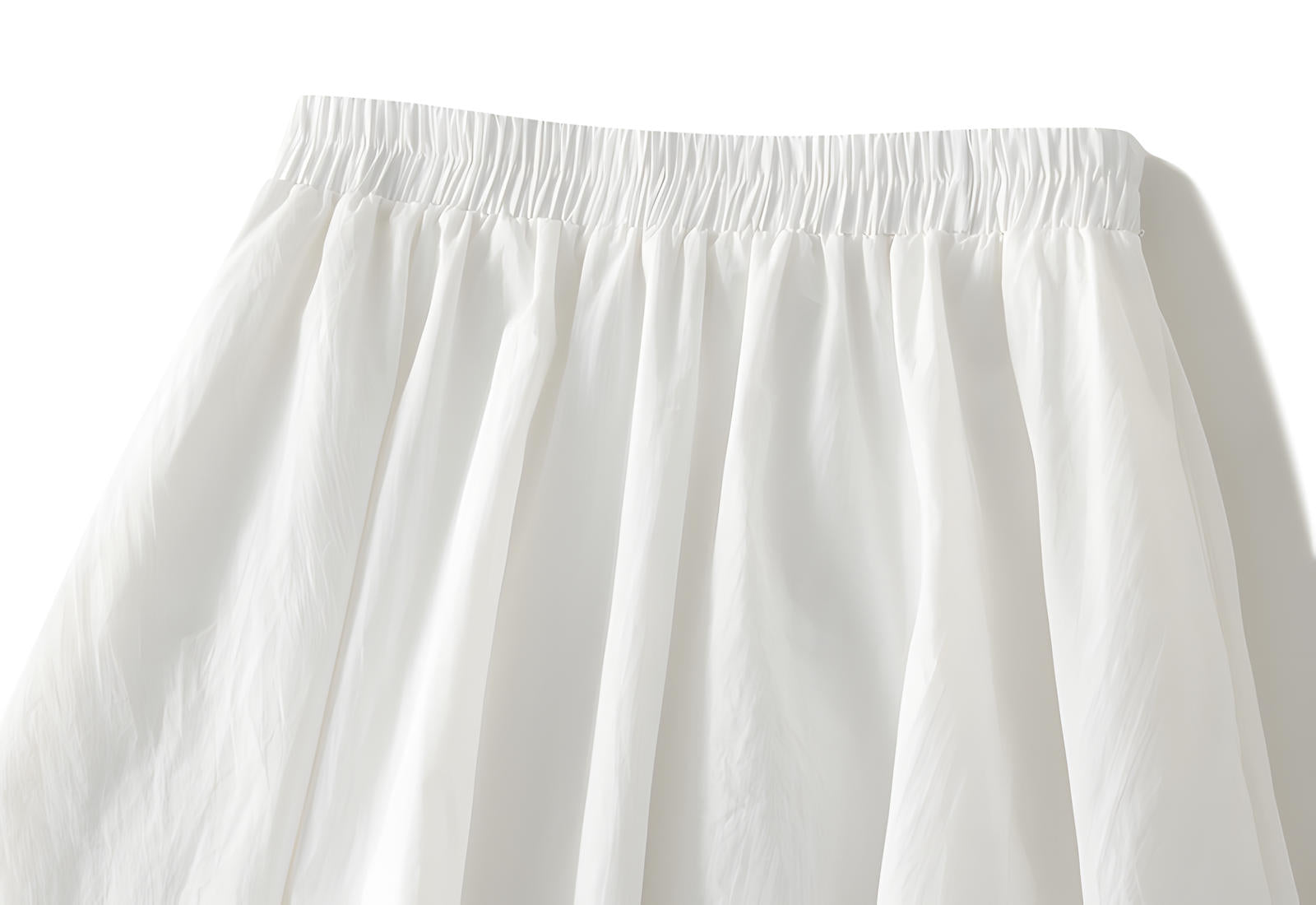 A-line High Waisted Mid Length Lantern Skirt With Both Side Pockets - 0503_WHITE