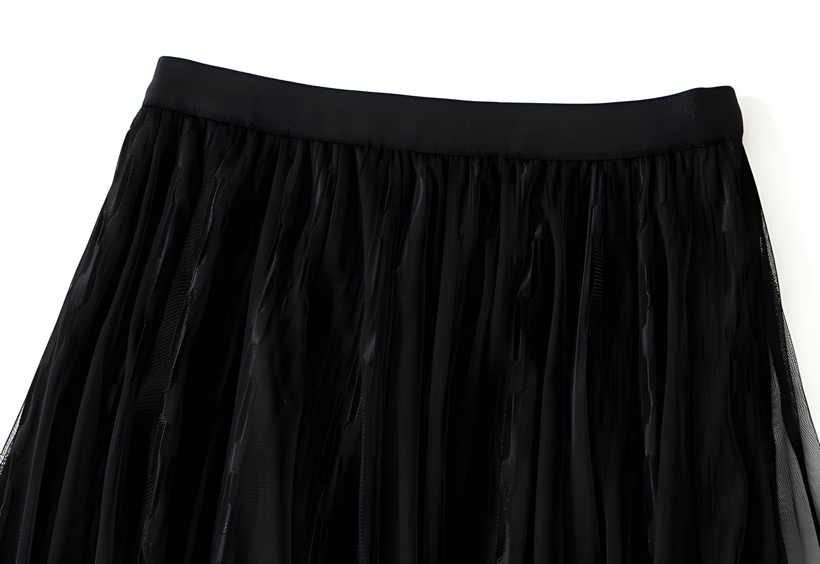 Mesh Multilayer Reversible Embossed Velvet Lining Skirt - 3613_BLACK
