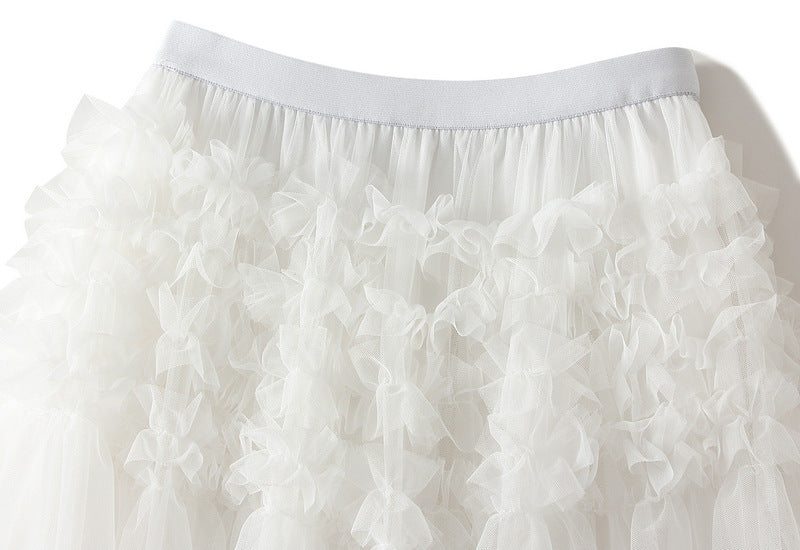 Whimsical Charm Layered Mesh Skirt - 1511_WHITE