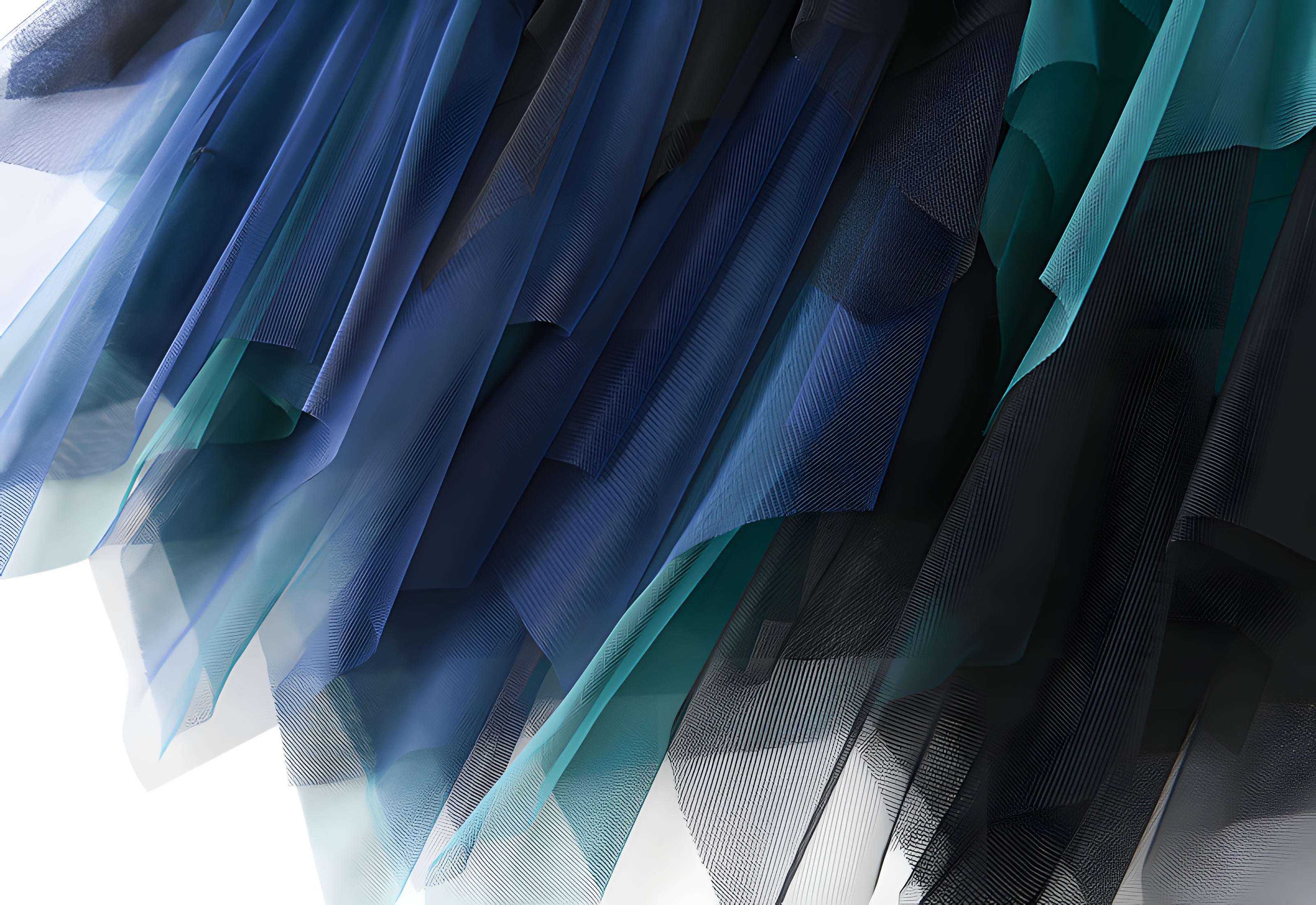 Multilayer Irregular Three Color Mesh Skirt - 8063_GREEN AND BLUE