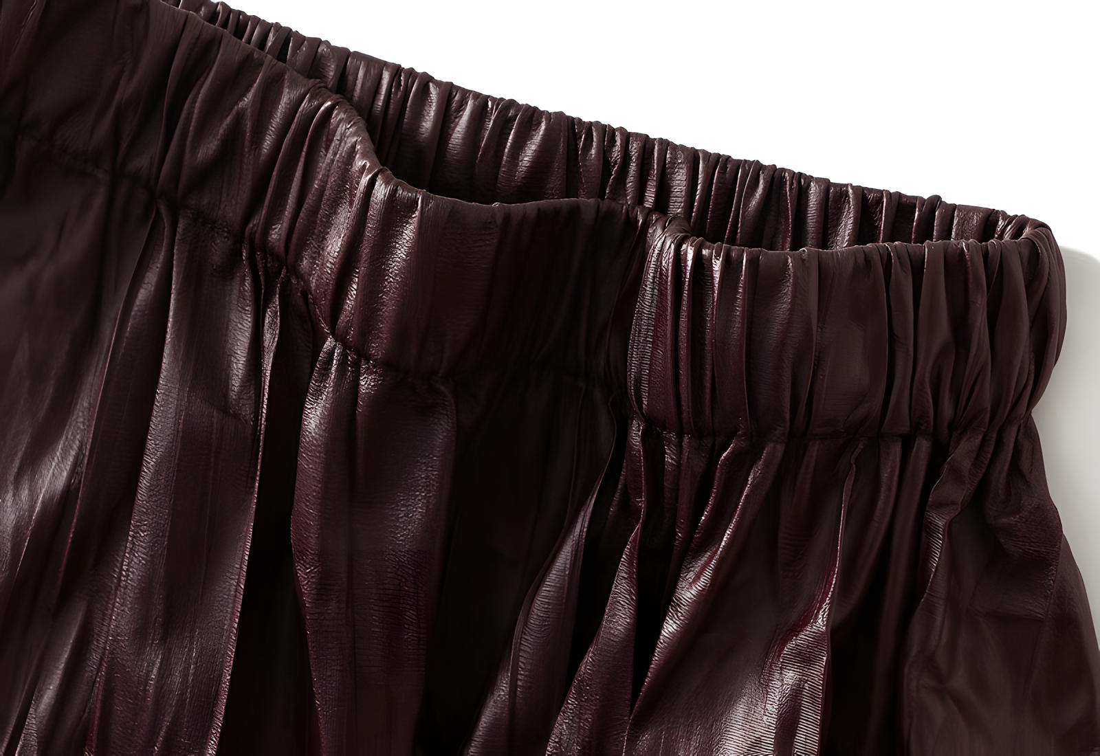 A-Line Crushed Look PU Leather Pleated Wine Red Skirt - 8912_WIN