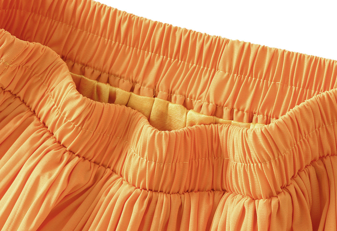 Mushroom Edge Pleated Skirt With Satin Lining - 1020_ORANGE