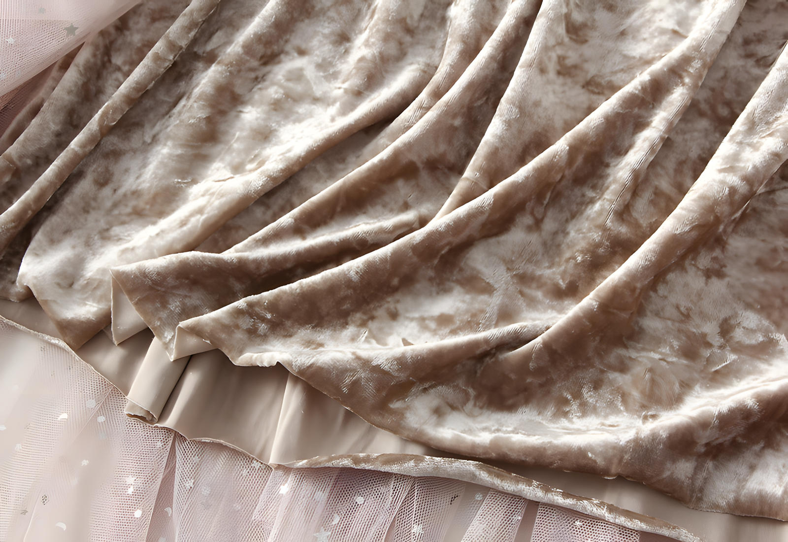 Fluffy Star Sequin Irregular Mesh And Velvet Skirt - 0310_APRICOT