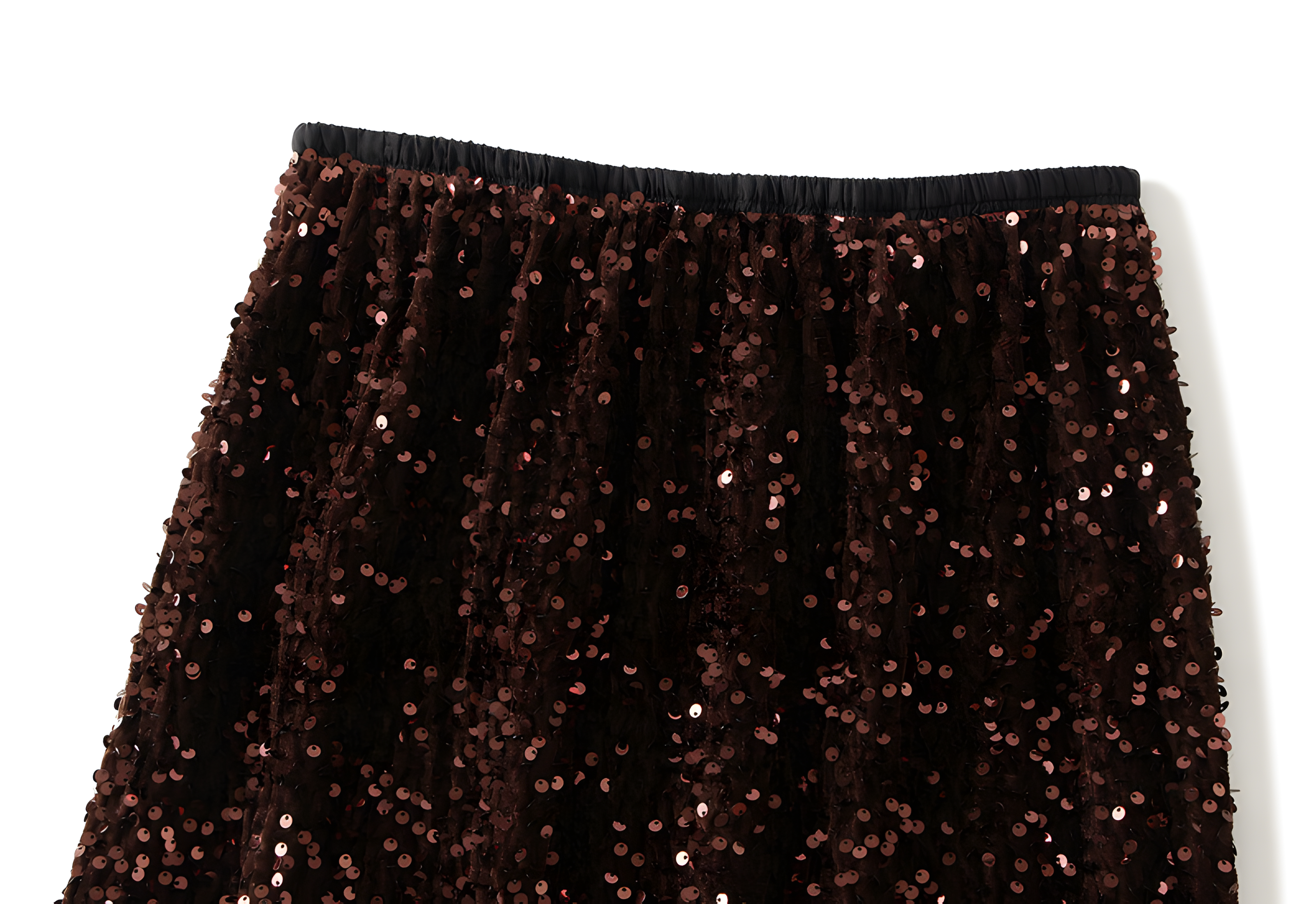 Heavy Sequinned Hip Skirt With Back Slit - D8035_COFFEE