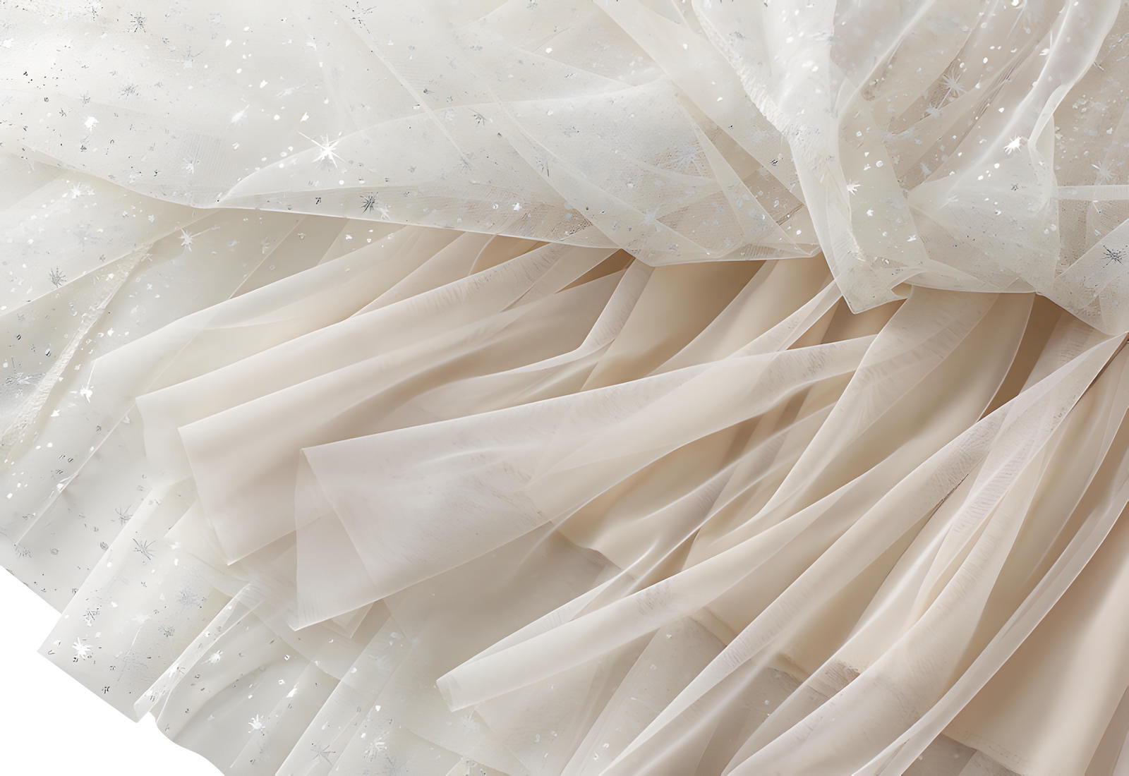 Multilayer Mesh Gauze Sequinned Star Embroidered A Line Skirt	- 9801_APRICOT