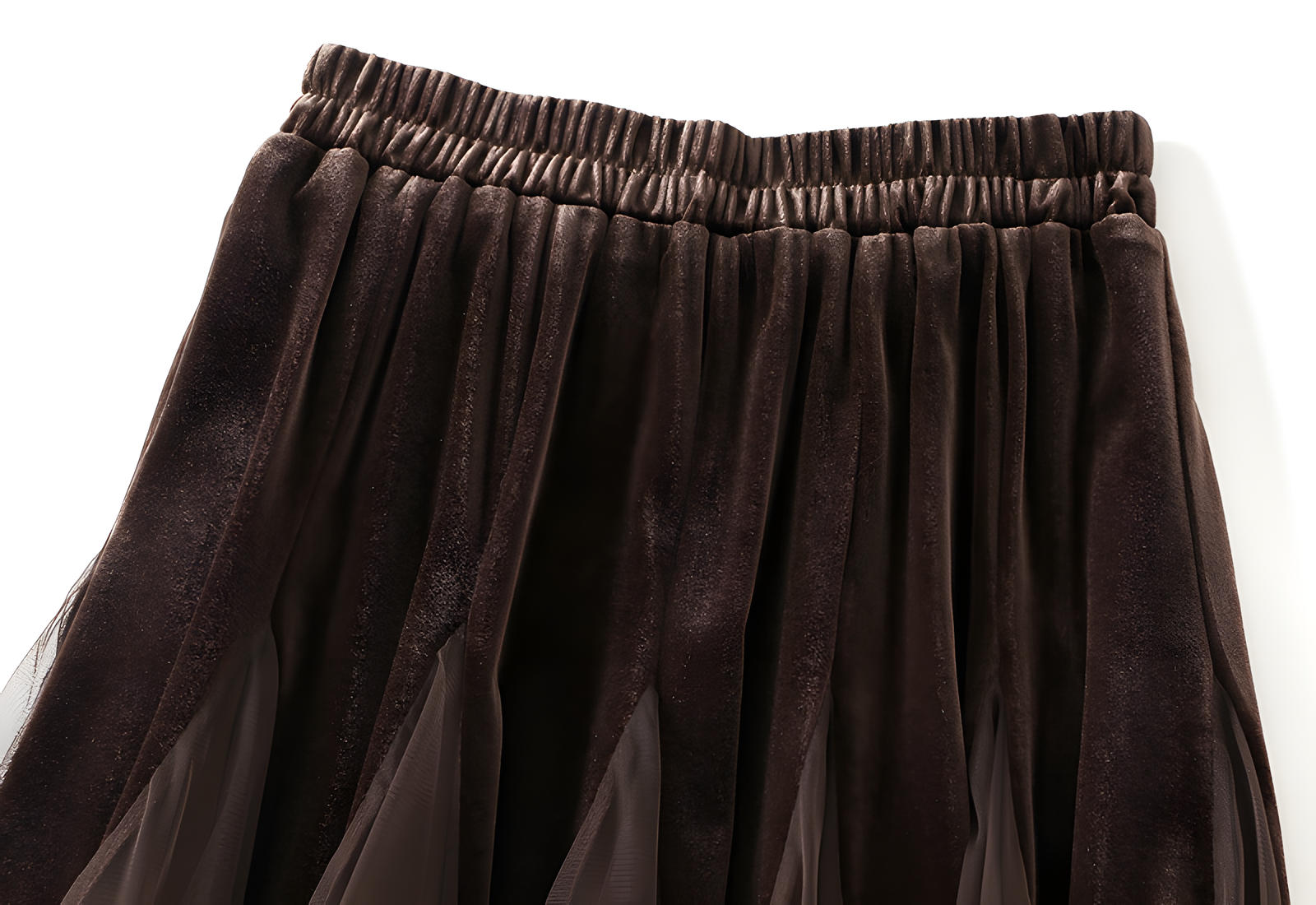 Velvet And Mesh Brown Gored Skirt - D8810_BRO