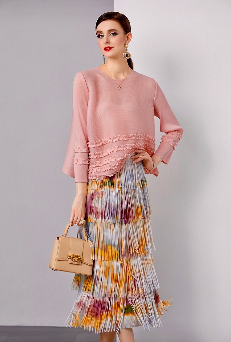 Golden Dawn Fringe Skirt With Tie And Dye Printing - 792614816517_YEL