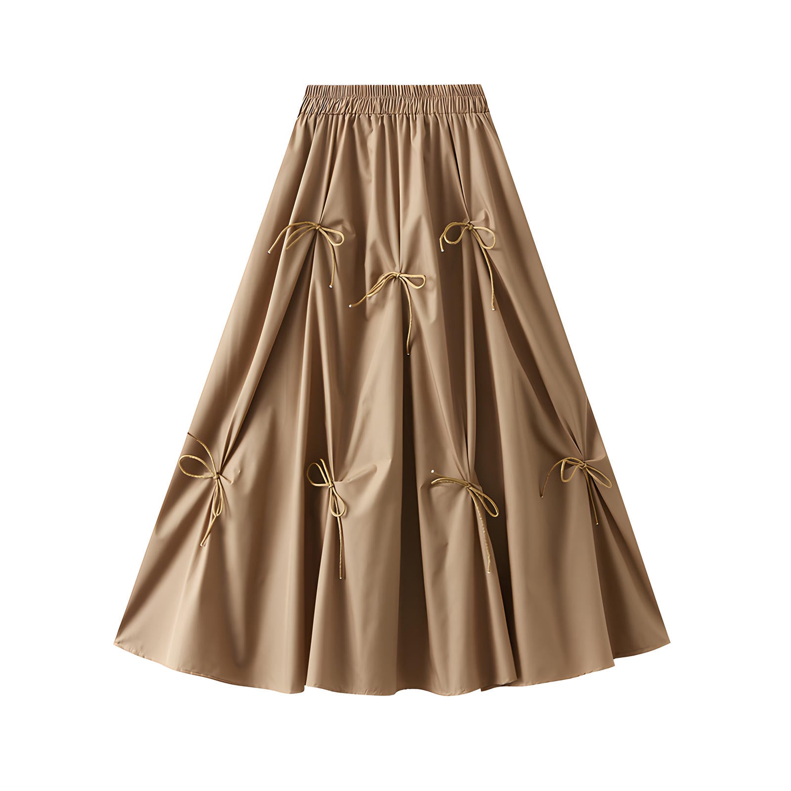 Sandy Chic Bow Skirt with Stylish Ribbon Accents - 8931_KHAKI