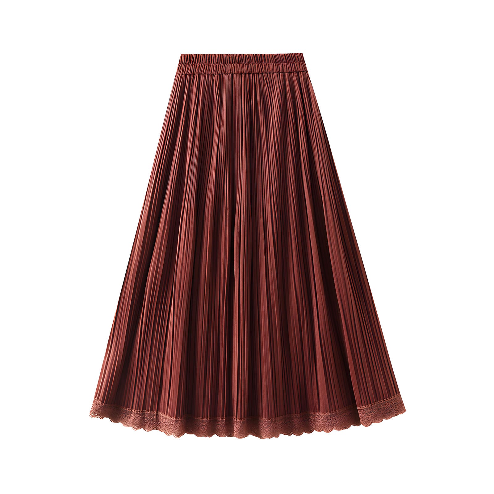 Micro Pleated Velvet A - Line Retro Skirt in Brick Red - 1911_BRICKRED