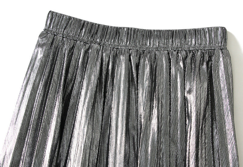 Metallic Color Accordion Pleats Party Wear Skirt - 0317_SILVER