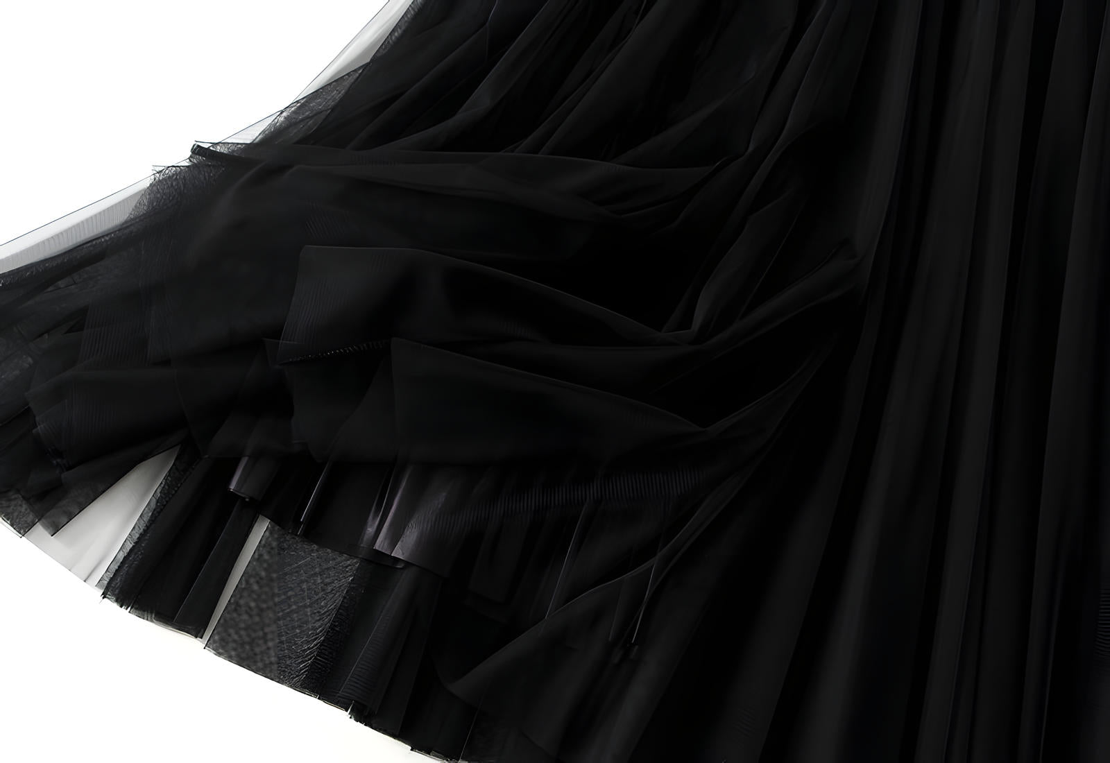 Mesh Multilayer Reversible Embossed Velvet Lining Skirt - 3613_BLACK