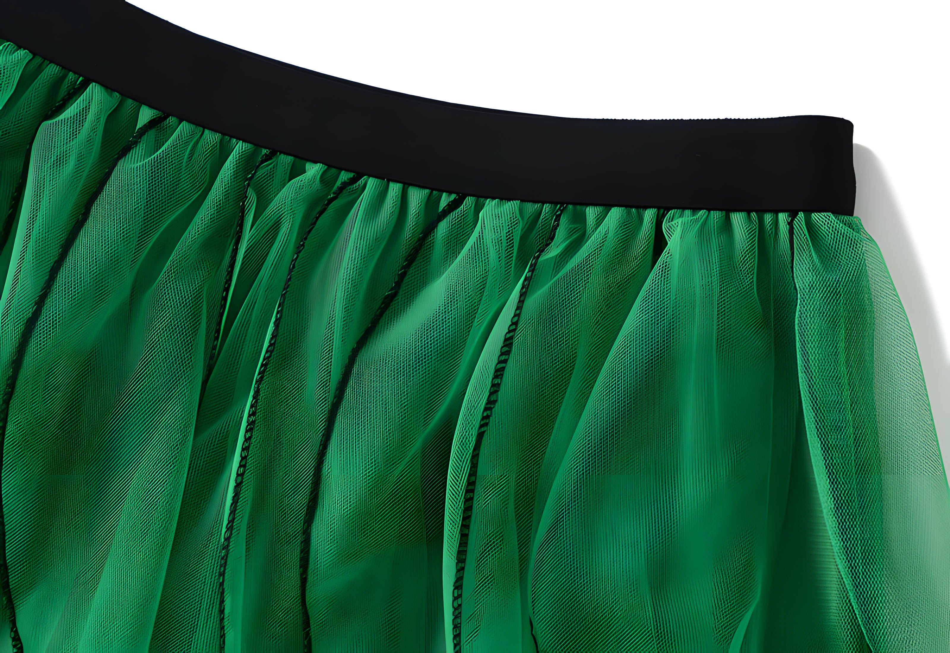 Ruffled Wavy Mesh A-Line Skirt - 0961_GREEN