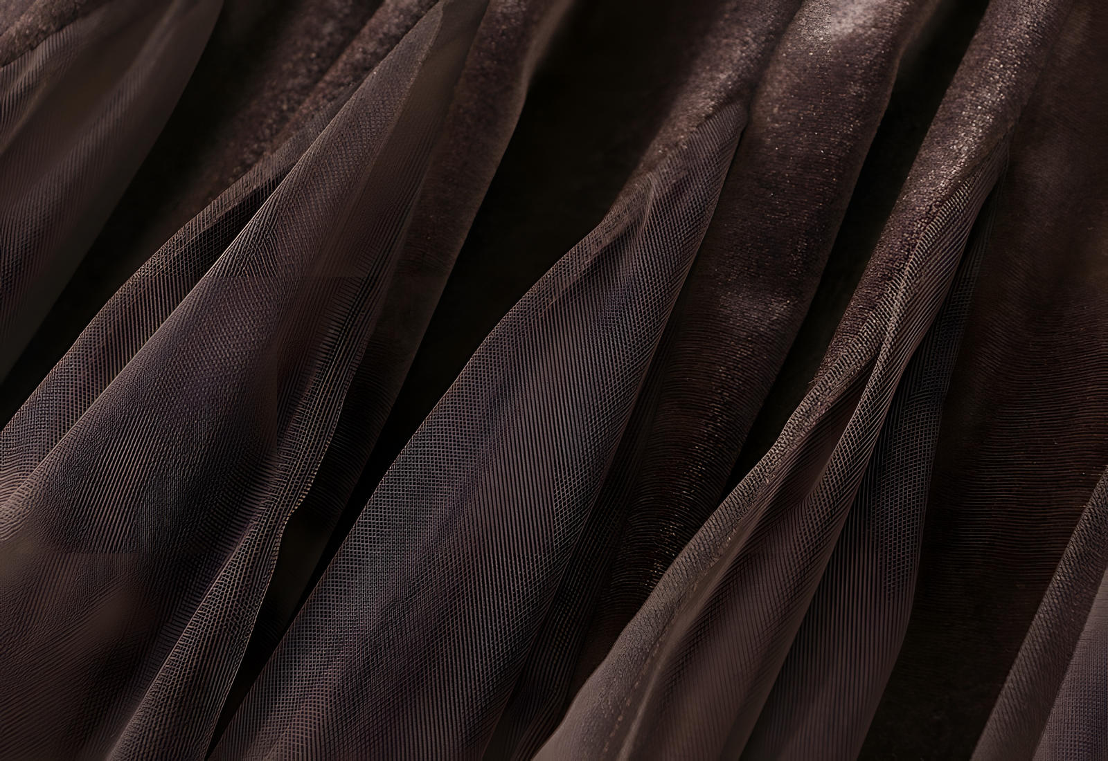 Velvet And Mesh Brown Gored Skirt - D8810_BRO