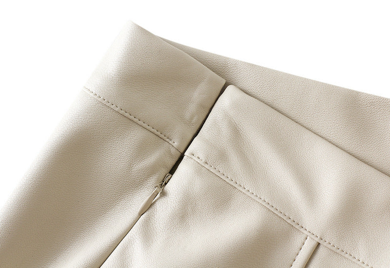 A-Line PU Leather Brown Umbrella Skirt - Q801_APRICOT