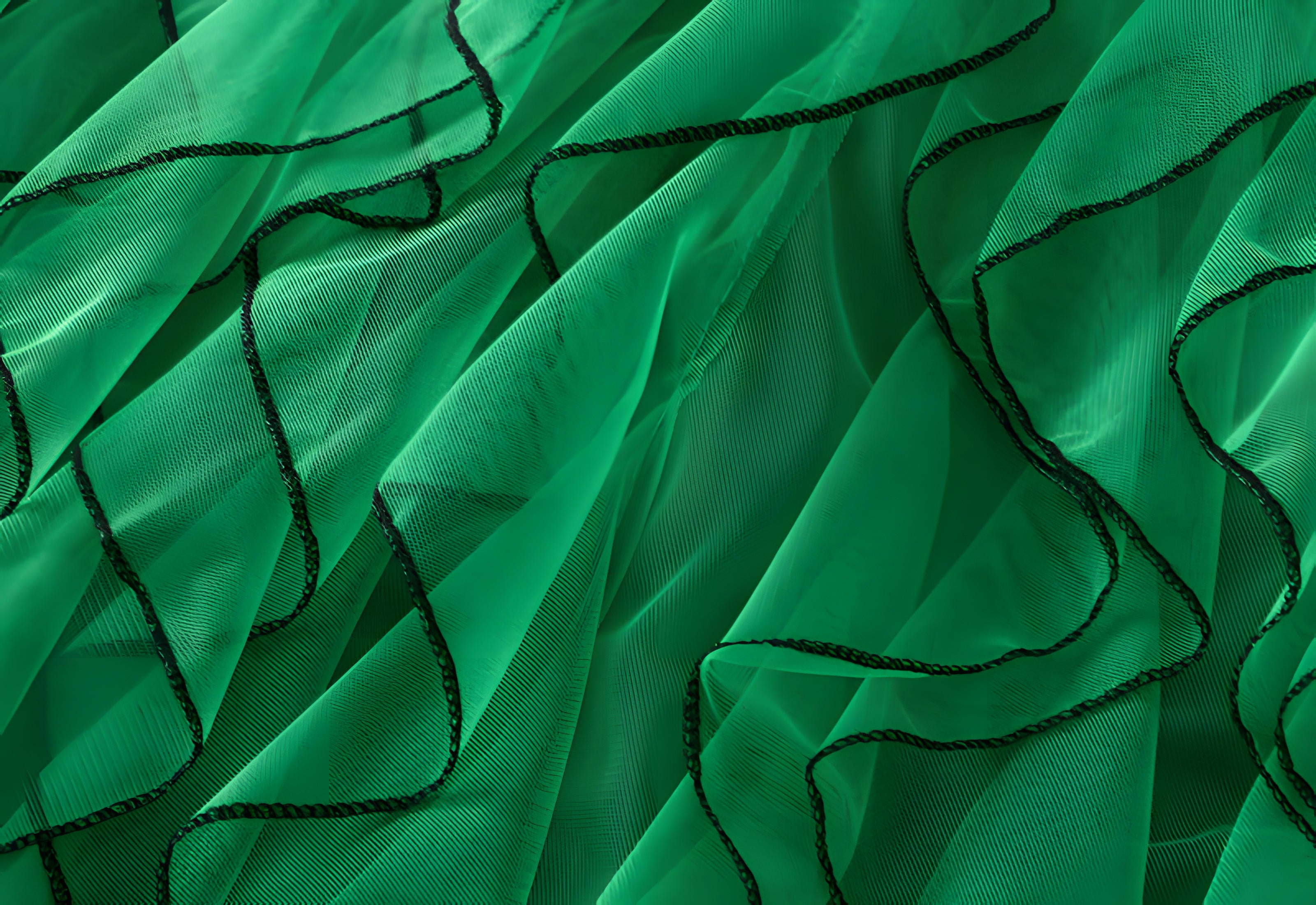 Ruffled Wavy Mesh A-Line Skirt - 0961_GREEN