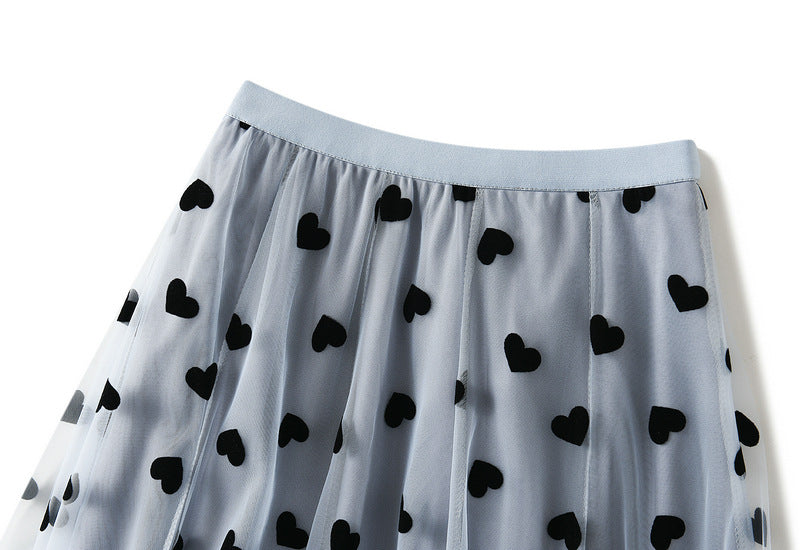 Multilayer Mesh Heart Skirt With Satin Lining - 1200_BLUE