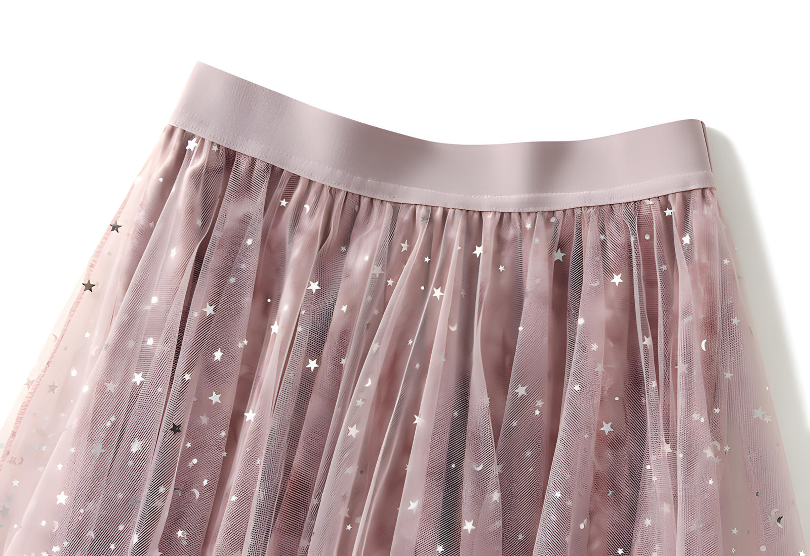 Fluffy Star Sequin Irregular Mesh And Velvet Skirt - 0310_PINK