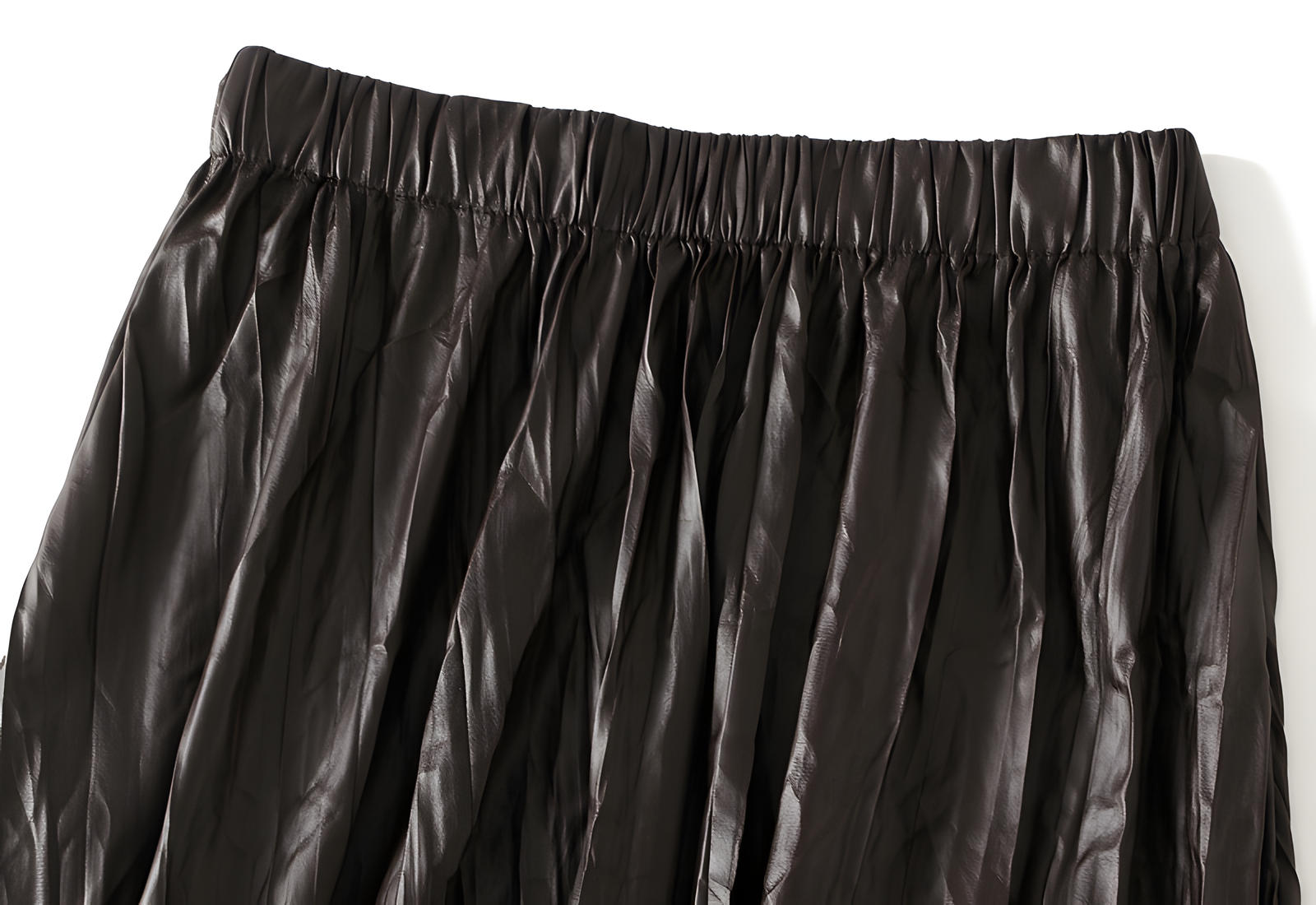 A-Line Crushed Look PU Leather Pleated Dark Brown Skirt - 8912_DAR
