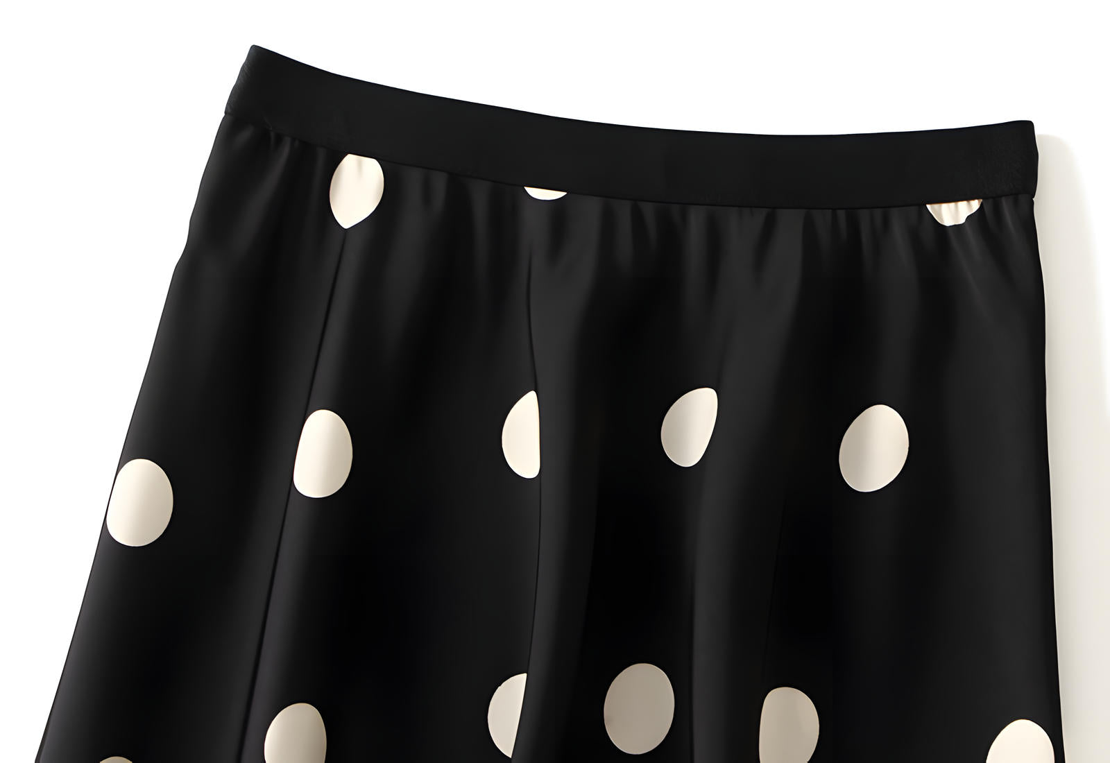 Polka Dot Retro A Line Satin Skirt - 9830_Big_BLACK