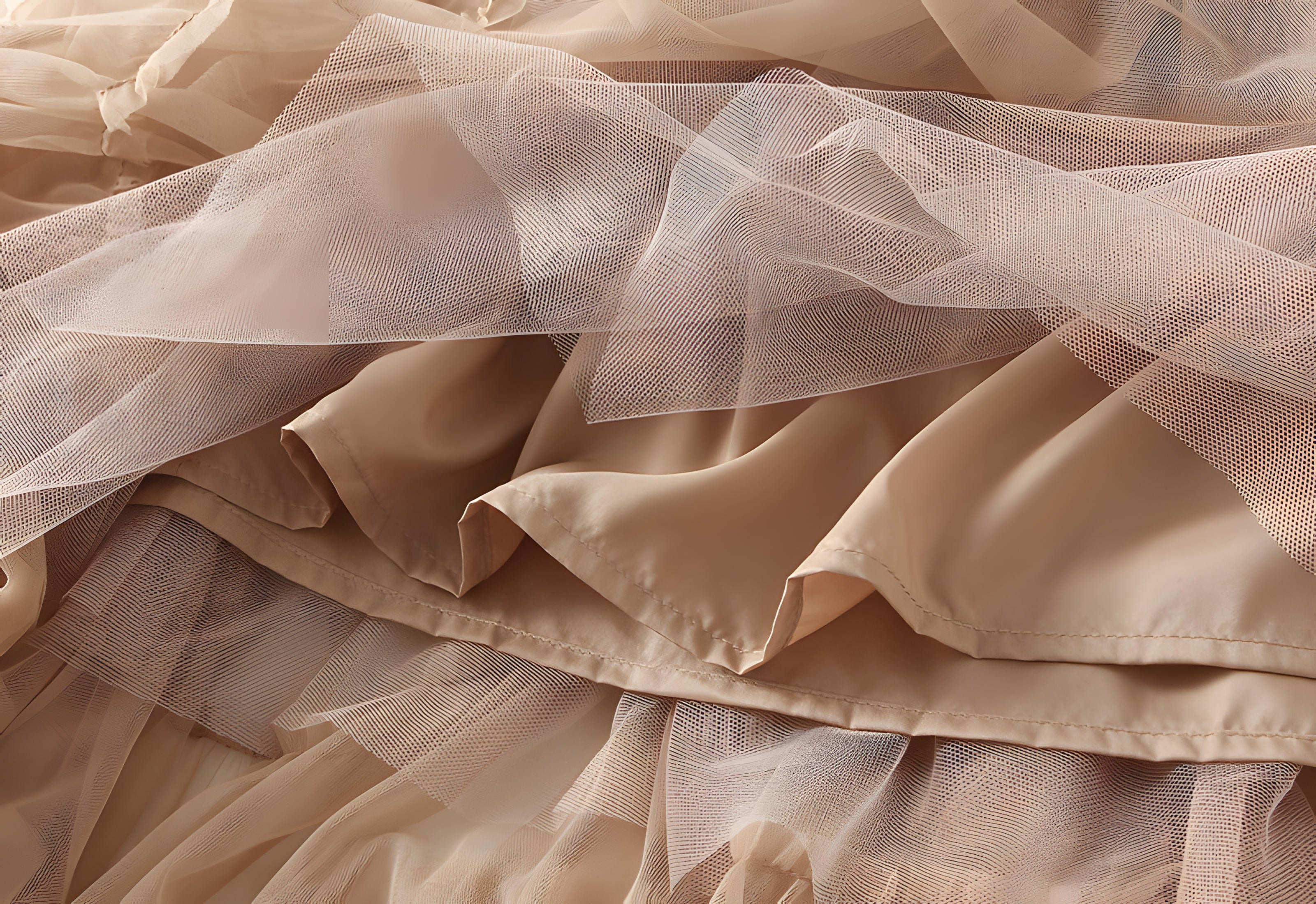 Extra large Hem Multilayer A-Line Mesh Skirt - 8023_KHAKI