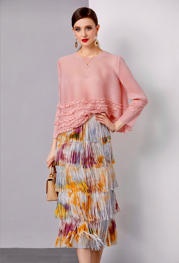 Golden Dawn Fringe Skirt With Tie And Dye Printing - 792614816517_YEL