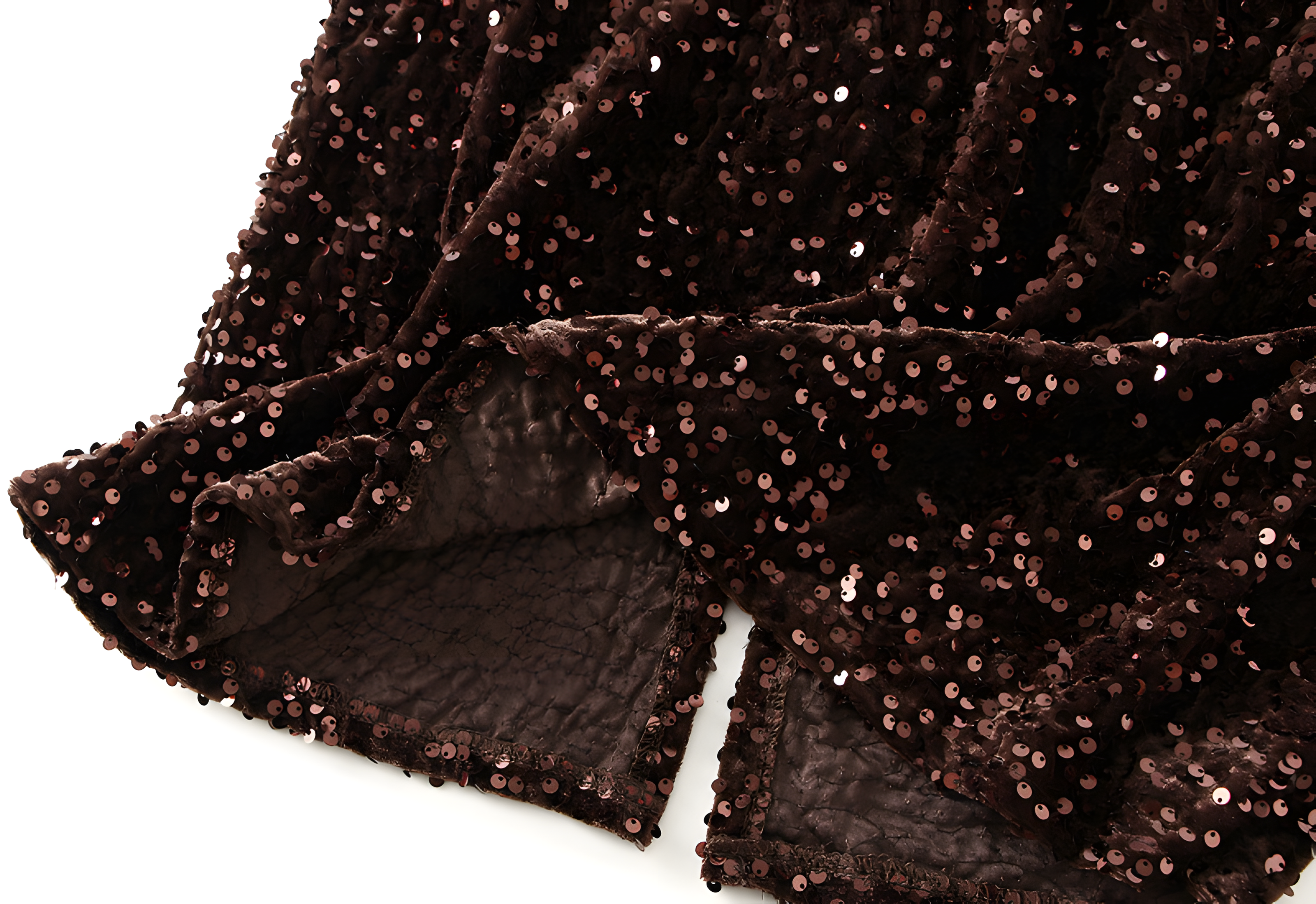 Heavy Sequinned Hip Skirt With Back Slit - D8035_COFFEE