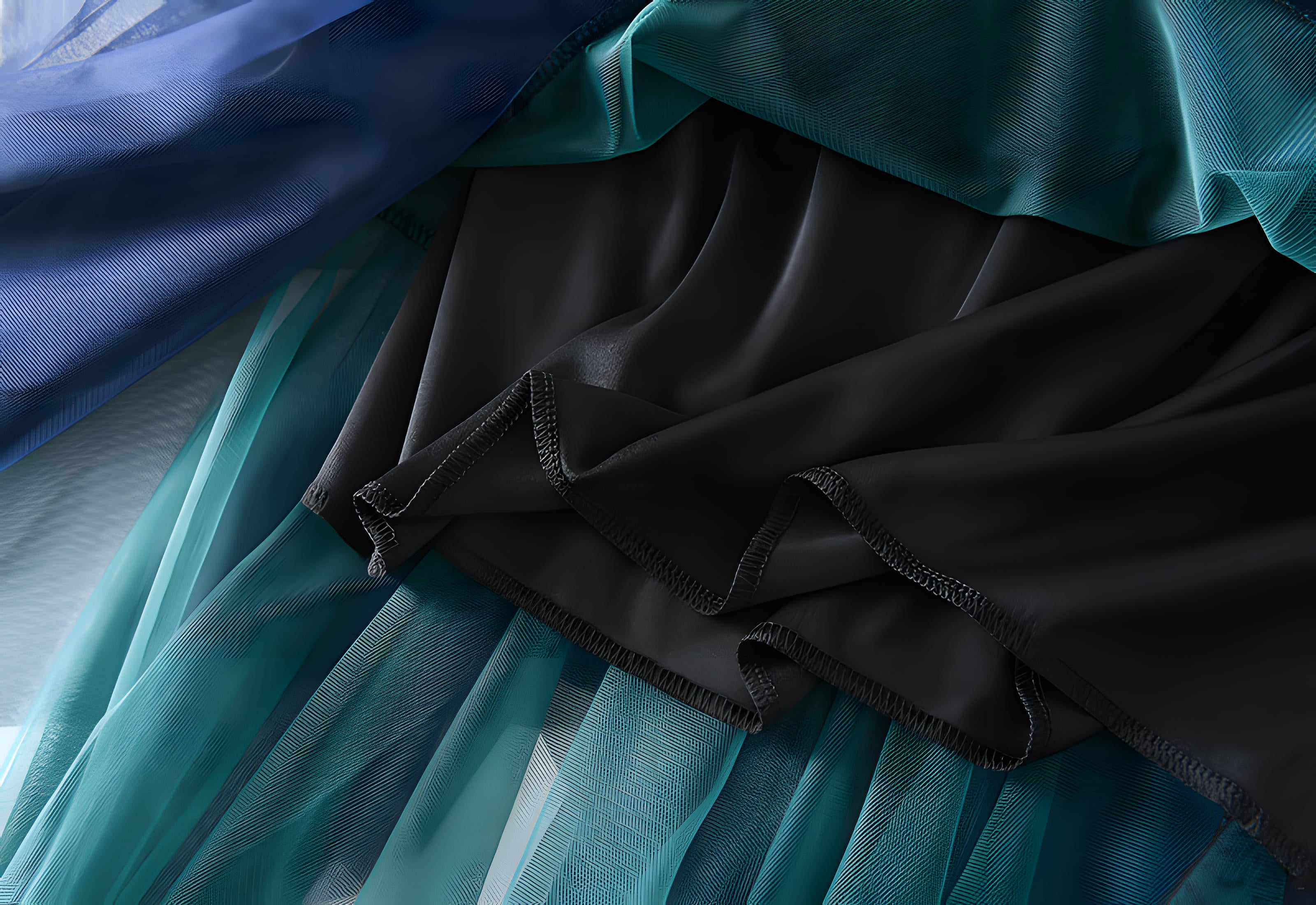 Multilayer Irregular Three Color Mesh Skirt - 8063_GREEN AND BLUE