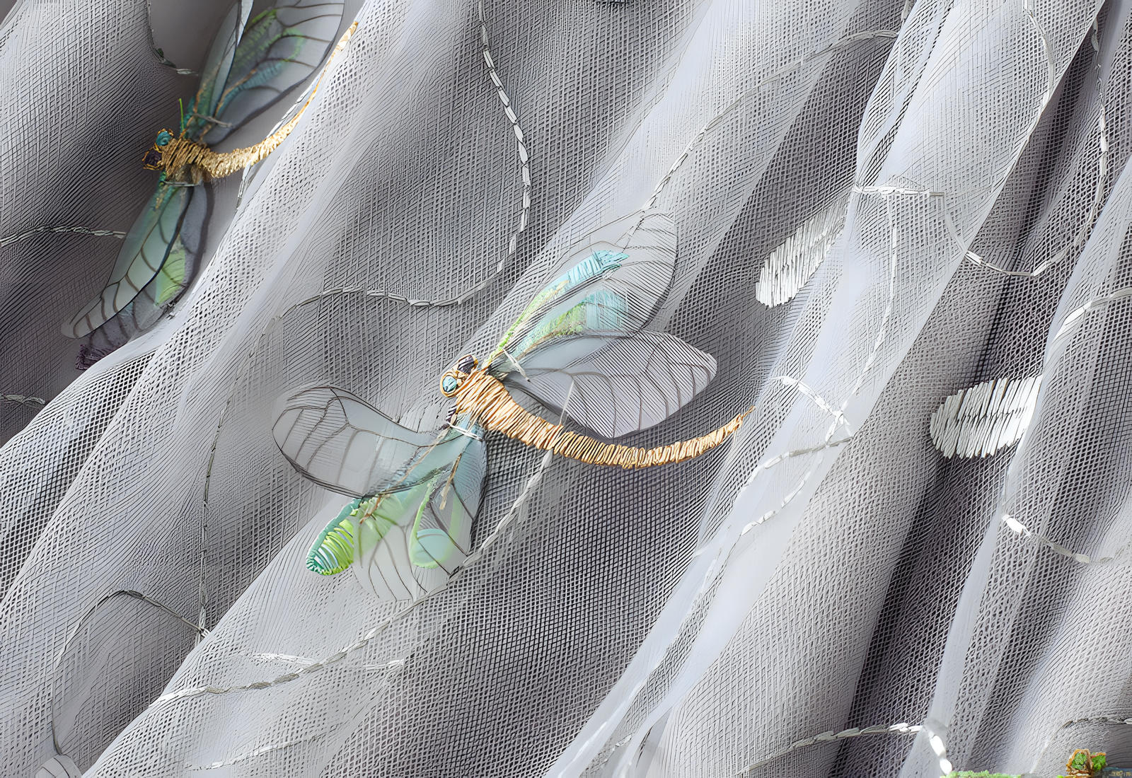 Dragonfly Embellished Floral Embroidery Grey Skirt - 1810_GRY