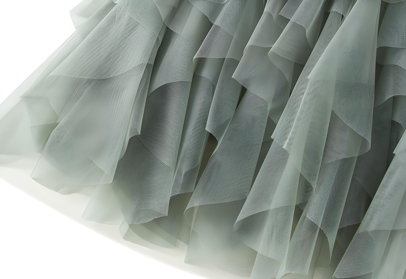 Mesh Gauze Vertical Ripples Short Skirt With Satin Lining - 1682_GREEN