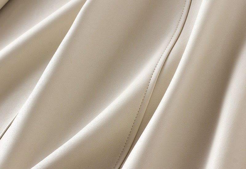 A-Line PU Leather Brown Umbrella Skirt - Q801_APRICOT