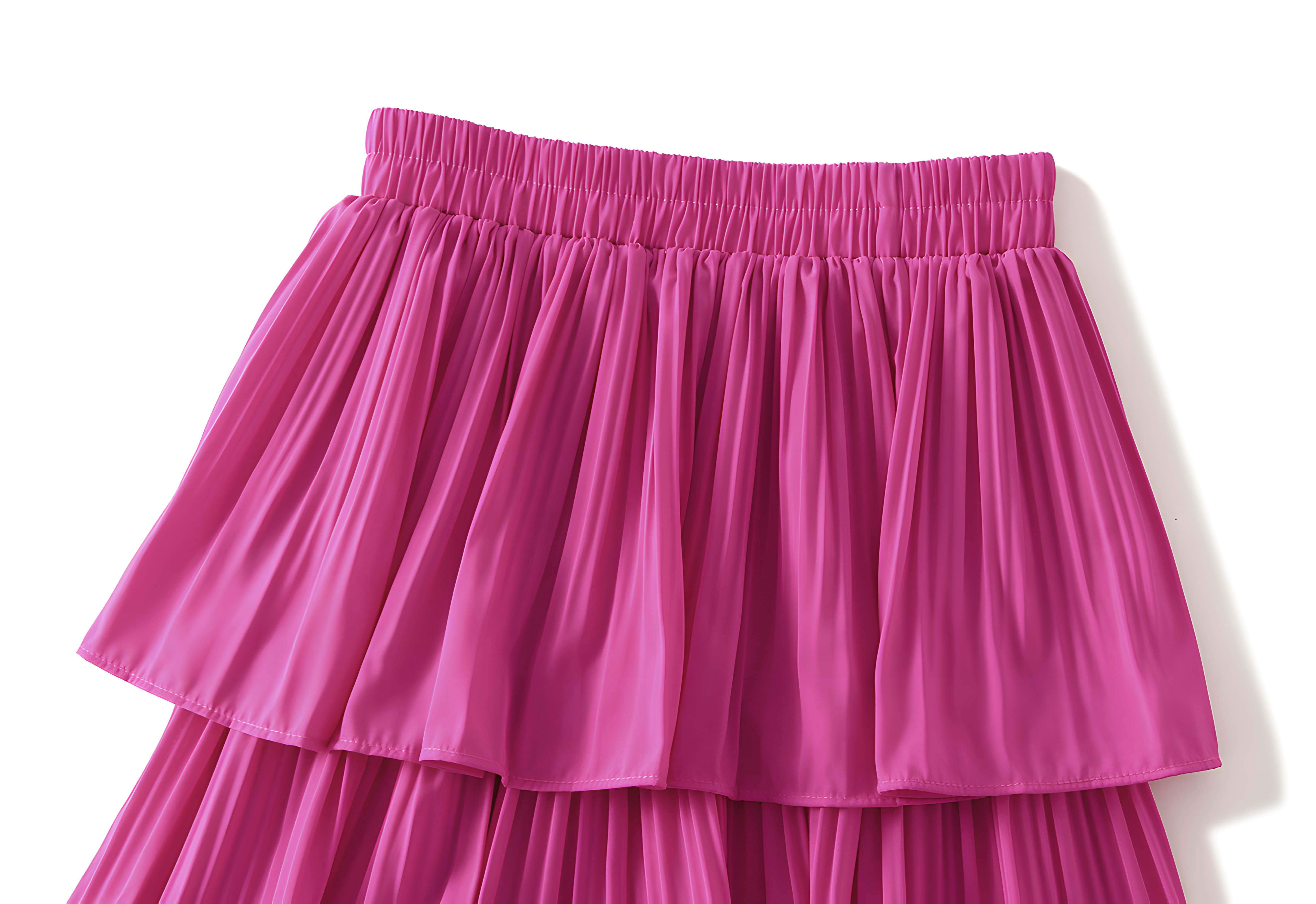 Mushroom Edge Pleated Skirt With Satin Lining - 1020_ROSE RED