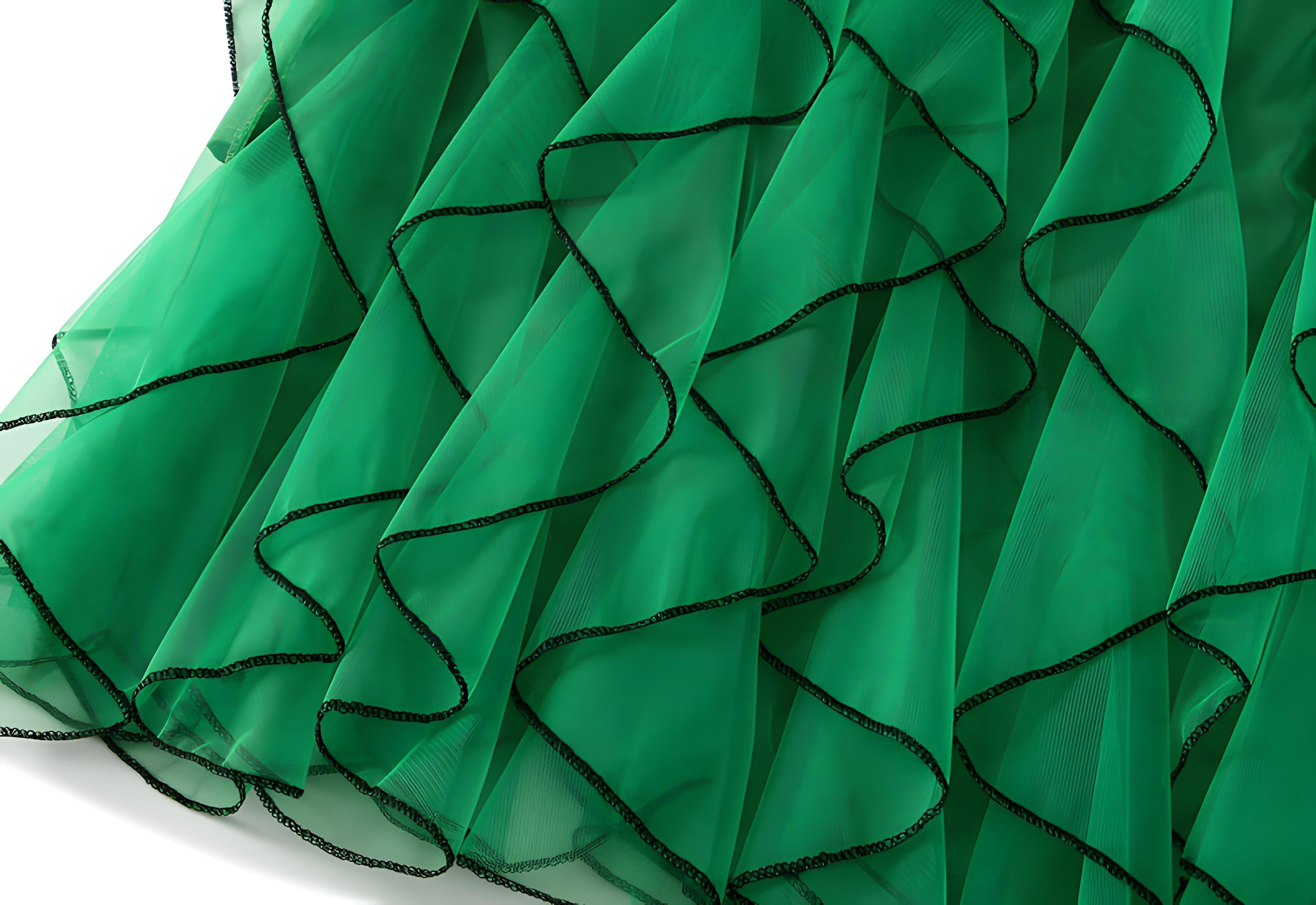 Ruffled Wavy Mesh A-Line Skirt - 0961_GREEN