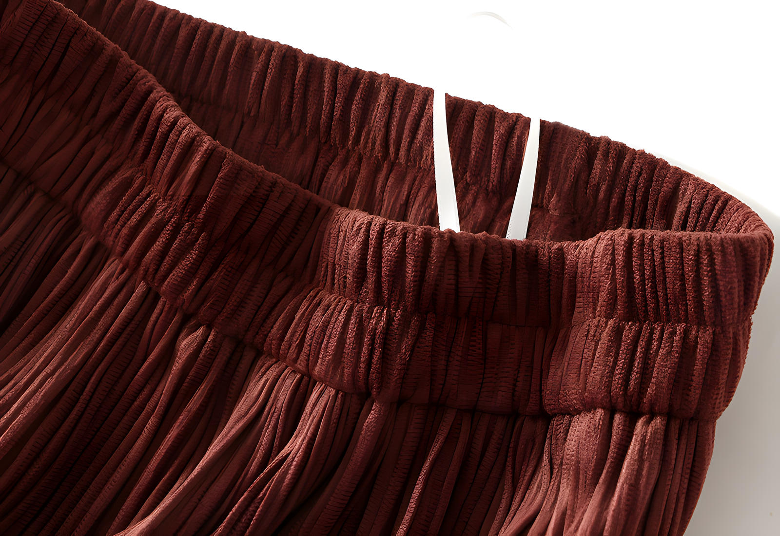 Micro Pleated Velvet A - Line Retro Skirt in Brick Red - 1911_BRICKRED