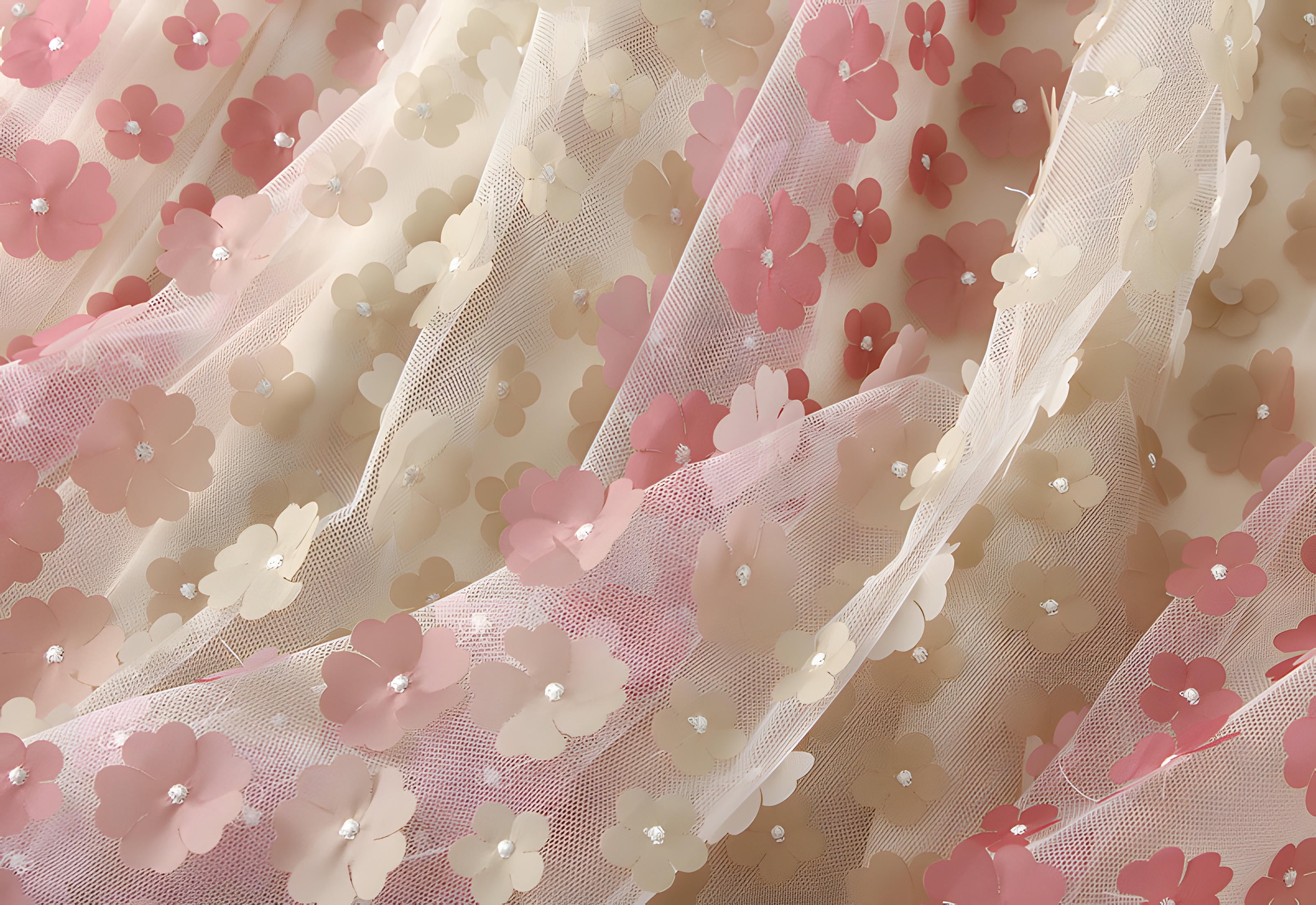 Multilayer Mesh Flower Skirt With Satin Lining - 1855_PINK