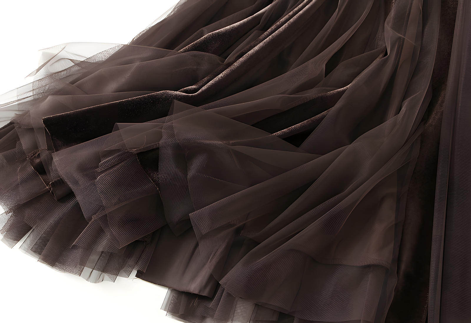 Velvet And Mesh Brown Gored Skirt - D8810_BRO