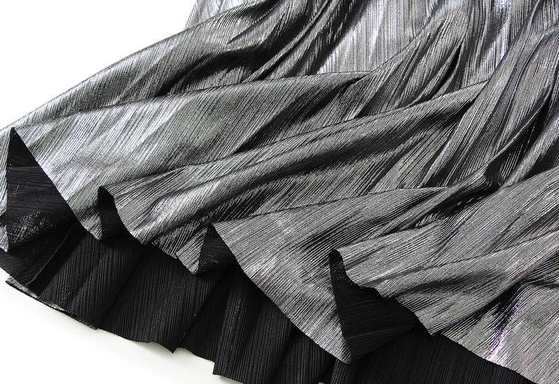 Metallic Color Accordion Pleats Party Wear Skirt - 0317_SILVER