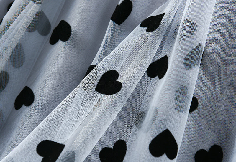 Multilayer Mesh Heart Skirt With Satin Lining - 1200_BLUE