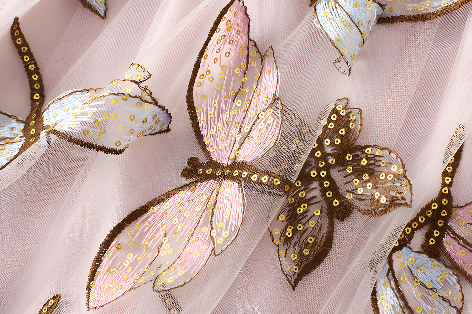 Exquisite Dragonfly Heavy Embroidery Skirt with Intricate Details - 8649_PINK