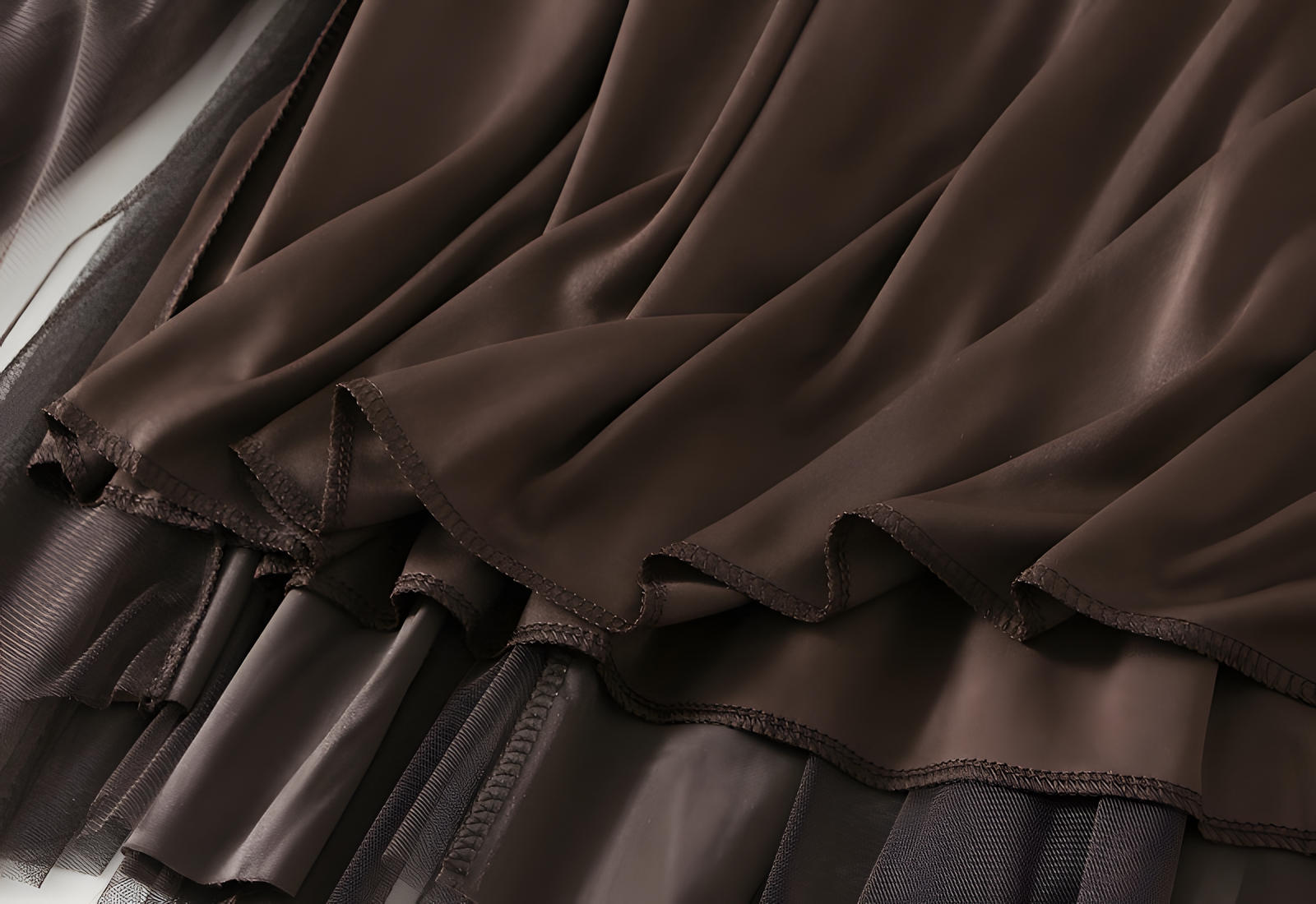 Velvet And Mesh Brown Gored Skirt - D8810_BRO